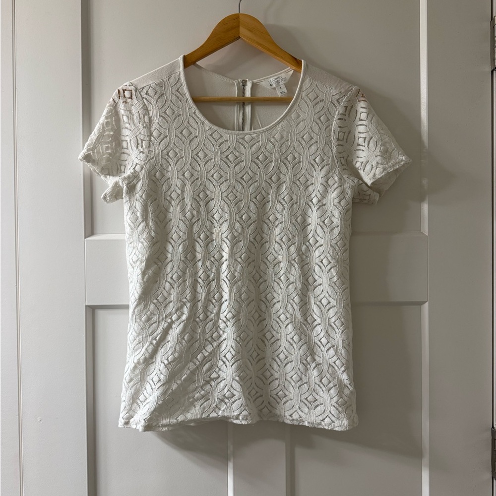 Market & Spruce White Geometric Lace Tee